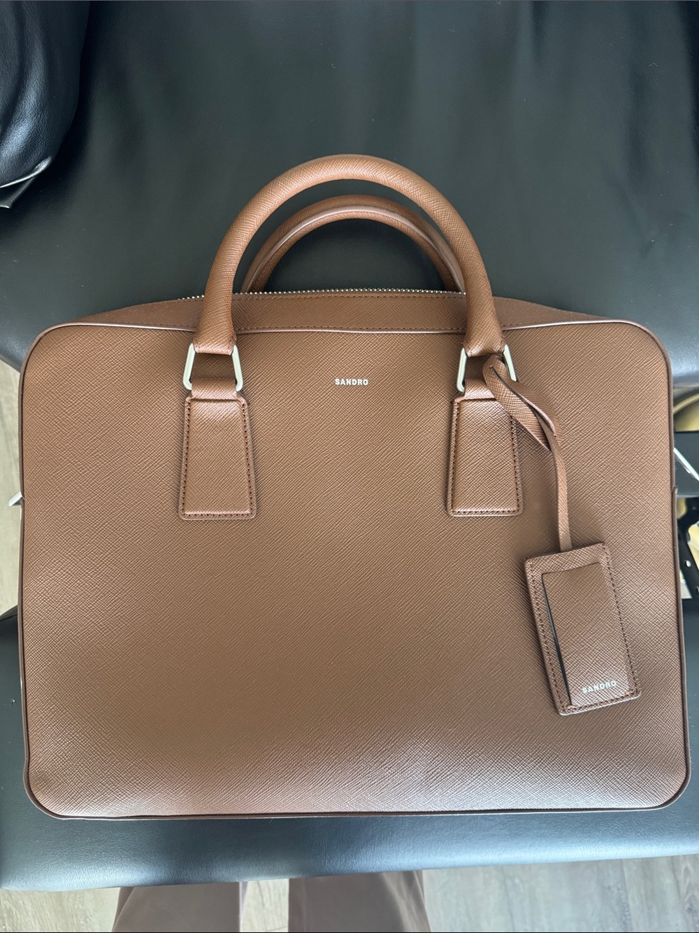 Sandro Brown Leather Briefcase - Men's Professional Bag